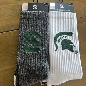 NEW Michigan State Strideline Premium Crew Socks Full Knit Green MEDIUM/LRGE‎ 2
